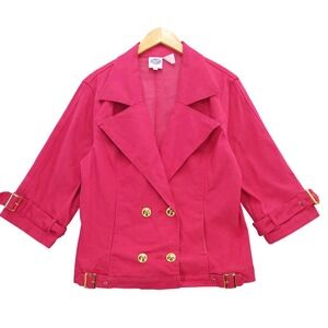 DG2 Diane Gilman Pink Double Breasted Blazer Jacket Buckle Detail Sz M